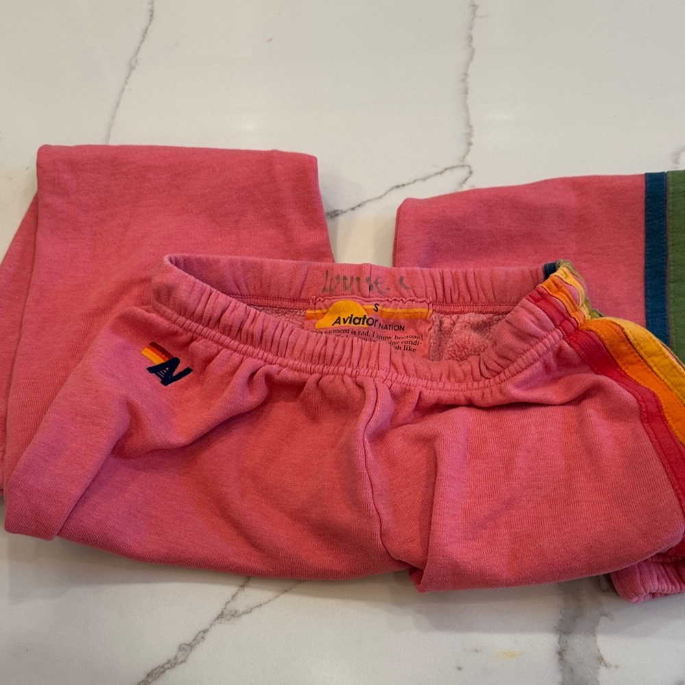 Aviator Nation Pink Joggers with Colorful Side Stripe